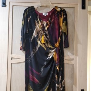Signature by Robbie Bee Faux Wrap dress, colorful abstract print.  Size lg.